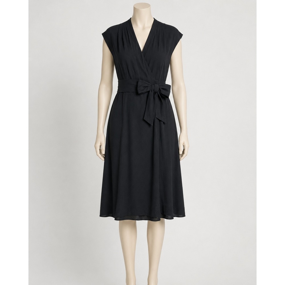 Kate Spade Womens Dress Size 2 Black Bow Waist V Neck Cocktail Career Old Money